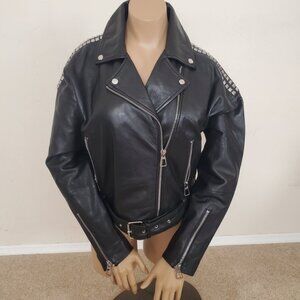 DKNY Limited Edition Biker Motorcycle sheepskin leather studded jacket M